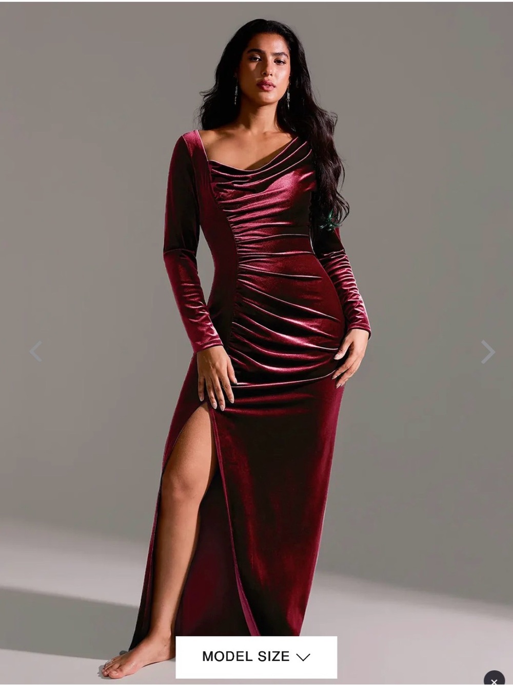 Popilush Elegant Burgundy Velvet Long-Sleeve Evening Dress
